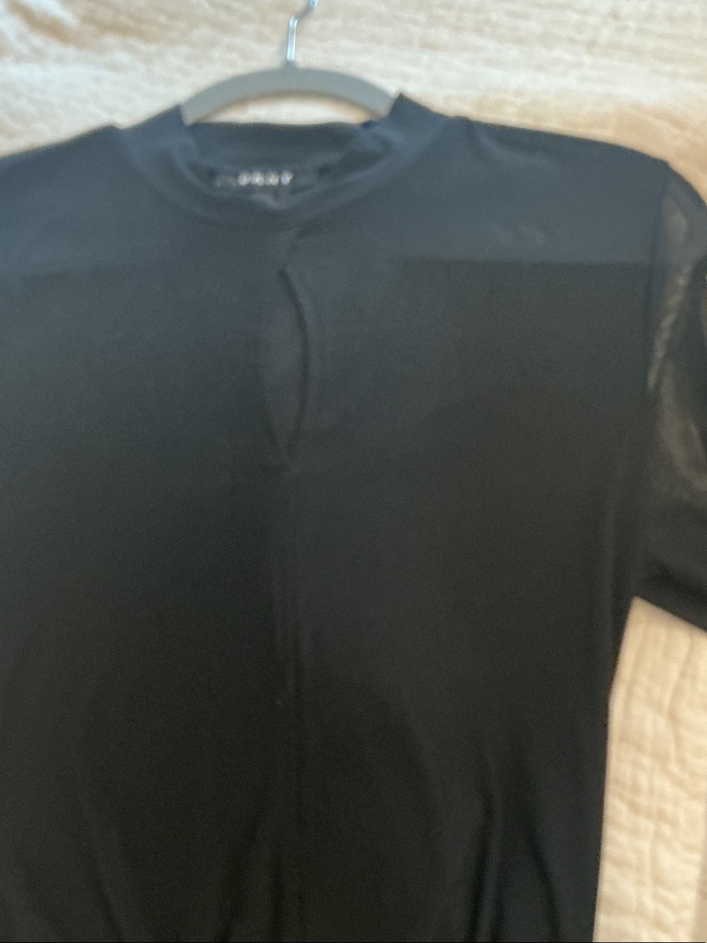 DKNY Black Peep Hole blouse with sheer sleeves